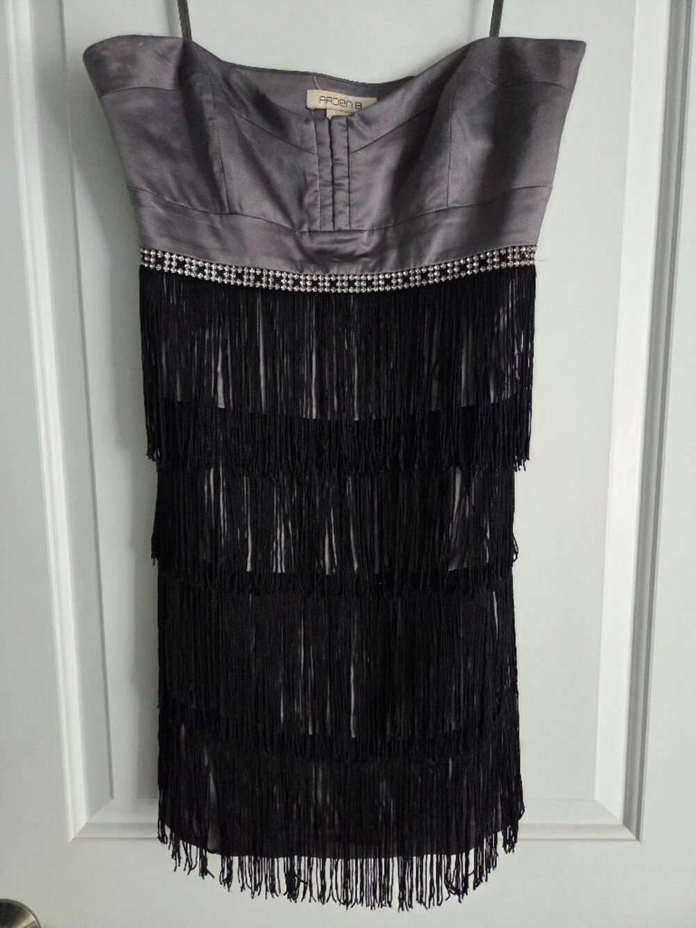 Arden B black fringe and silver dress with rhinestones size medium.